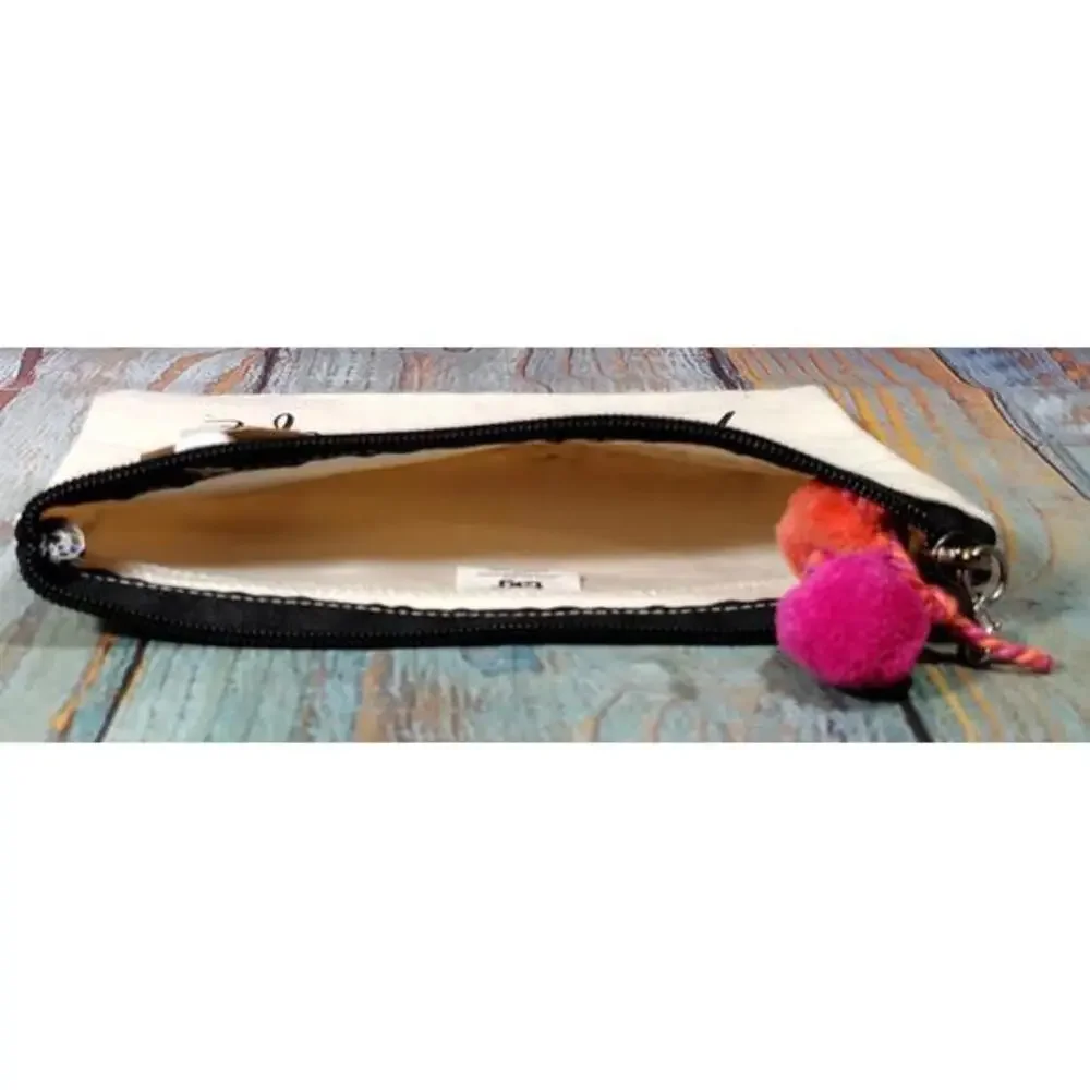 Positive Zip Pouch with Pom‎ Pom Accent